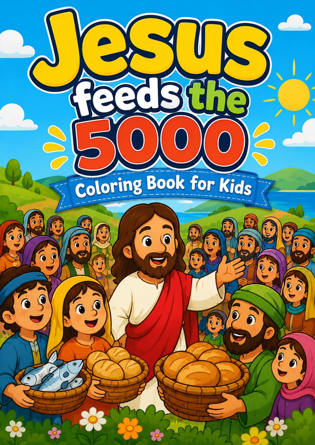 Jesus Feeds the 5000 Coloring Book, Christian Bible Story Printable ...