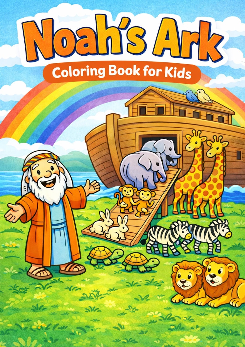 Noah’s Ark Coloring Book Printable for Kids, Bible Pages, Christian ...