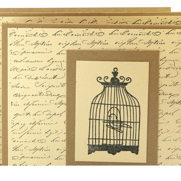 Blank note card set, blank thank you notes, bird cage note card set, vintage, handmade, thank you card gift set, set of notecards