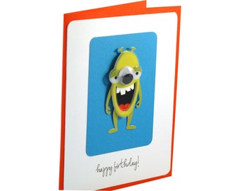Green monster birthday card for kids, boy birthday card, childrens birthday card, card for grandson