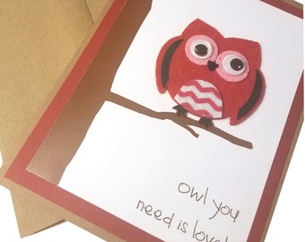 Kids valentine, Handmade owl card for him, owl you need is love, cute valentines for daughter, niece or nephew