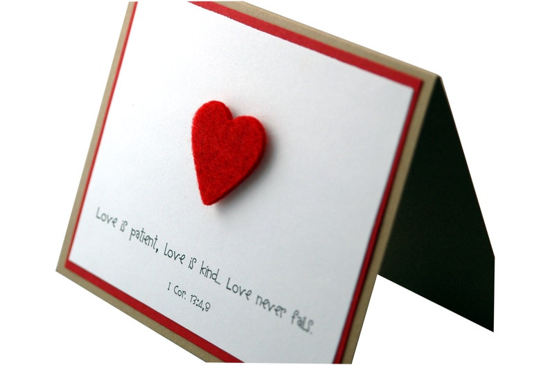 Anniversary card, Christian Valentine, I love you card, Love is patient, love is kind, love never fails image 2