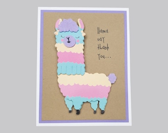 Llama thank you card, cute llama card, Llama say thank you greeting card, blank thank you card