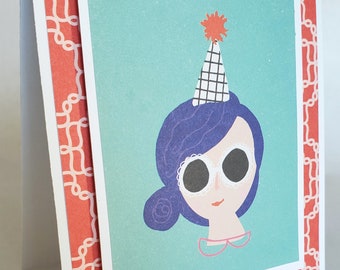 birthday card for girlfriend, party hat, let's party, happy birthday card for friend, Cute best friend card, blank birthday card