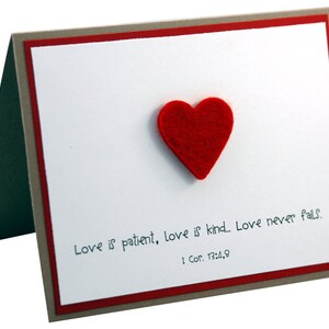 Anniversary card, Christian Valentine, I love you card, Love is patient, love is kind, love never fails image 1