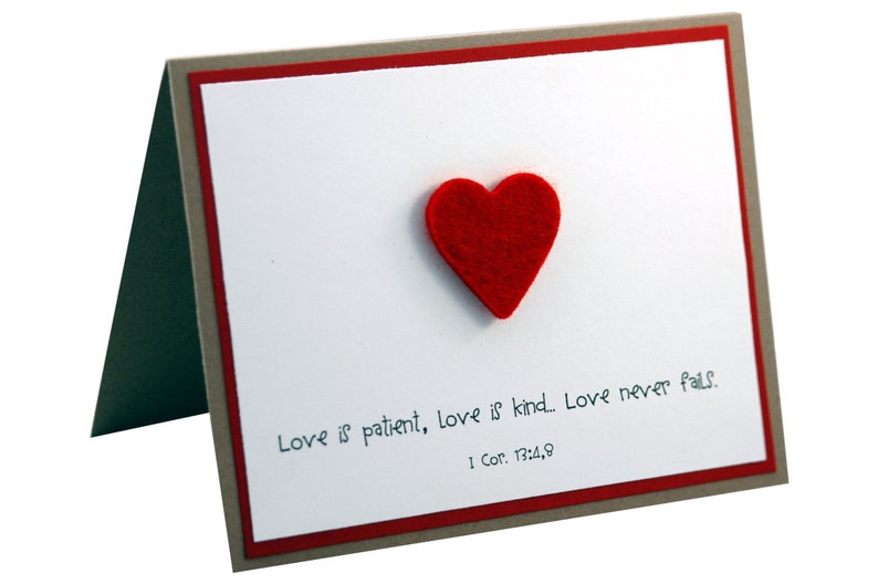 Anniversary card, Christian Valentine, I love you card, Love is patient, love is kind, love never fails image 1