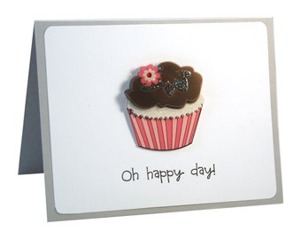 Birthday card for her, cupcake greeting card, congratulations card, oh happy day