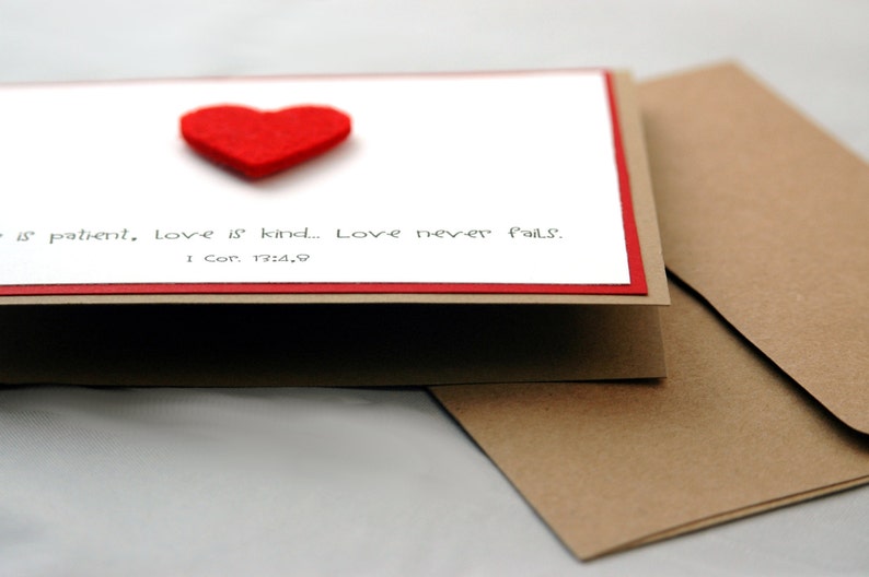 Anniversary card, Christian Valentine, I love you card, Love is patient, love is kind, love never fails image 3