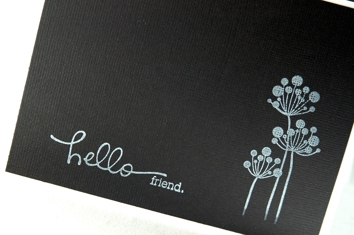 Handmade Black and White Note Cards Hello Friend Just Etsy