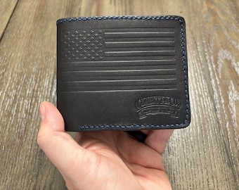 Handmade Bifold Wallet | Wickett & Craig Leather | Handstitched Tiger Thread | Custom Badge Cutout
