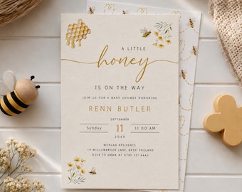 Plantilla de invitación para baby shower "Abejita", unisex (descarga digital)