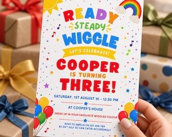 Wiggles Birthday Invitation, Editable Canva 5x7 Party Invite and Mobile Evite