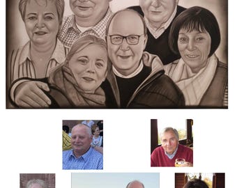 Familienporträt nach Foto – Handgezeichnet mit Kohle – Personalisiertes Geschenk