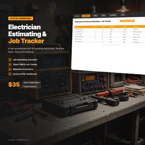 Electrician Estimating Job Tracker | Excel Spreadsheet | CRM Invoicing P&L Dashboard