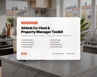 Airbnb Co-Host Property Manager Toolkit | Rental Dashboard Spreadsheet Guest Scripts Excel
