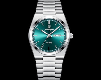 Reloj casual de acero inoxidable para hombre, resistente al agua hasta 3 ATM, movimiento de cuarzo, esfera luminosa, regalo para él, juego completo.
