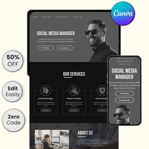 Canva Website Template | Social Media Manager Portfolio & UGC Creator Landing Page | Influencer Coach Instagram Website