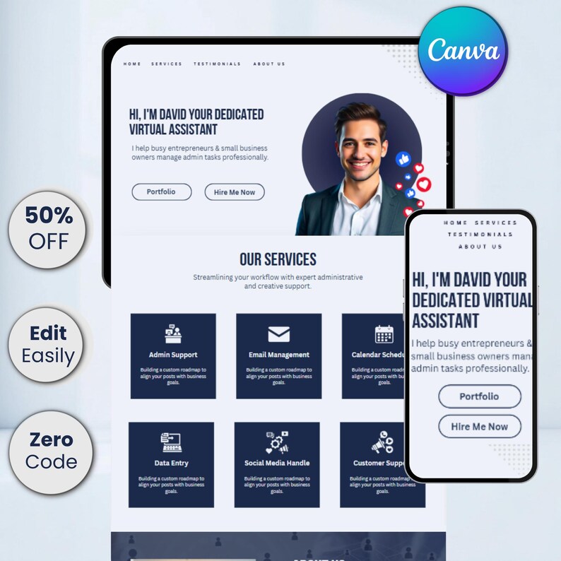 Virtual Assistant Canva Website Template | One Page VA Website | Modern ...