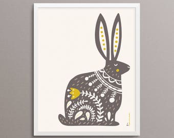 RABBIT Folk Art Print - 8x10" - Limited Edition