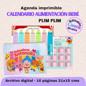 Calendario Alimentación Complementaria Bebé Editable Canva gratis| Planner Semanal Baby 21x15 cm| Cuaderno Registro Comidas Motivo Plim Plim