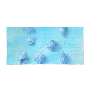 Blue Seashell String Beach Towel | Coastal Nautical Summer