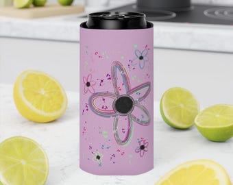 Enfriador de latas con diseño floral caprichoso / Enfriador de latas con estampado floral rosa