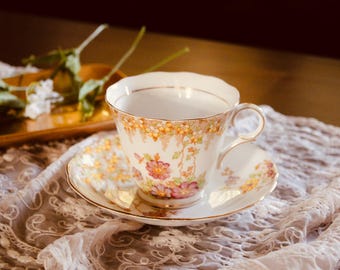 Vintage Colclough Tea Cup Saucer Set Bone China Fall Floral England Cottagecore