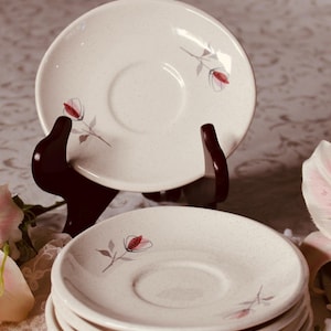 Juego de 6 platillos vintage Franciscan Duet Rose con forma Eclipse, estilo mediados de siglo, color marrón moteado atómico.