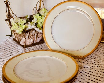 Antike Thomas Bavaria Marquise Nr. 18 Speiseteller, 4er-Set Porzellanteller mit Goldverzierung, 1928