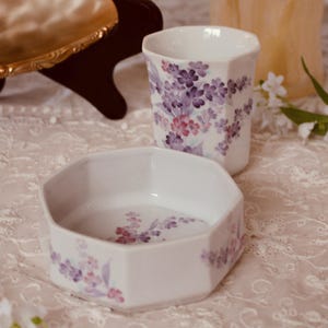 Set da toeletta vintage floreale con piattino portagioie e portacandele, decorazioni rosa e viola, regalo Irice