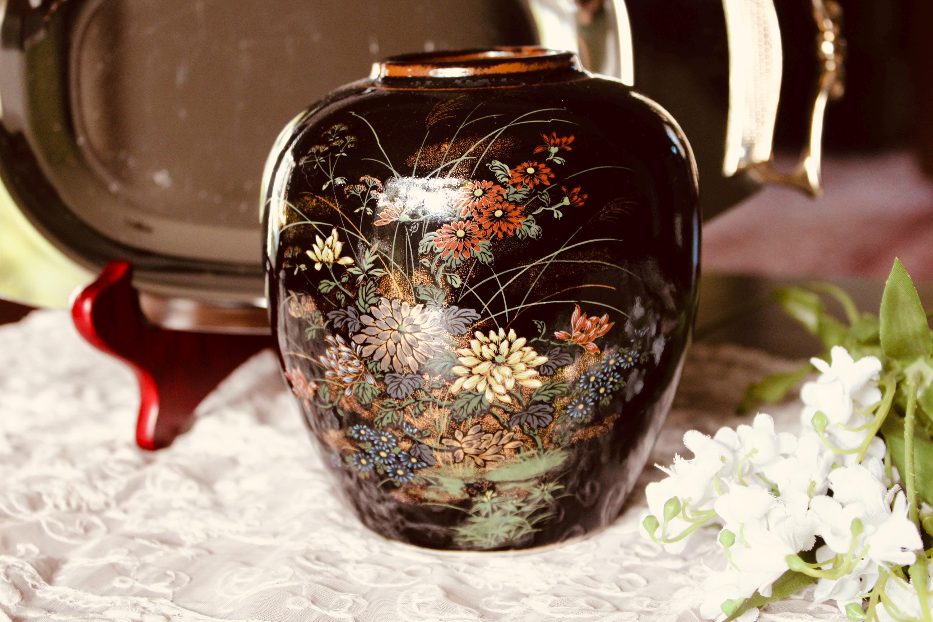 Vintage Vase Black and Gold - Etsy