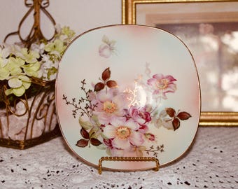 Vintage Schumann Arzberg Wild Rose Floral Bowl, German Porcelain Decorative Bowl with Gold Trim