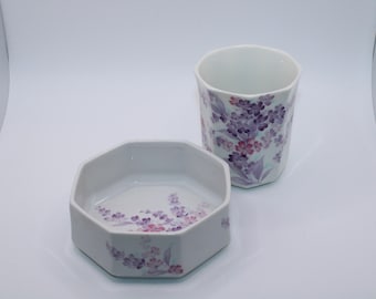 Vintage Floral Vanity Set Trinket Dish and Candle Holder Pink Purple Decor Gift Irice
