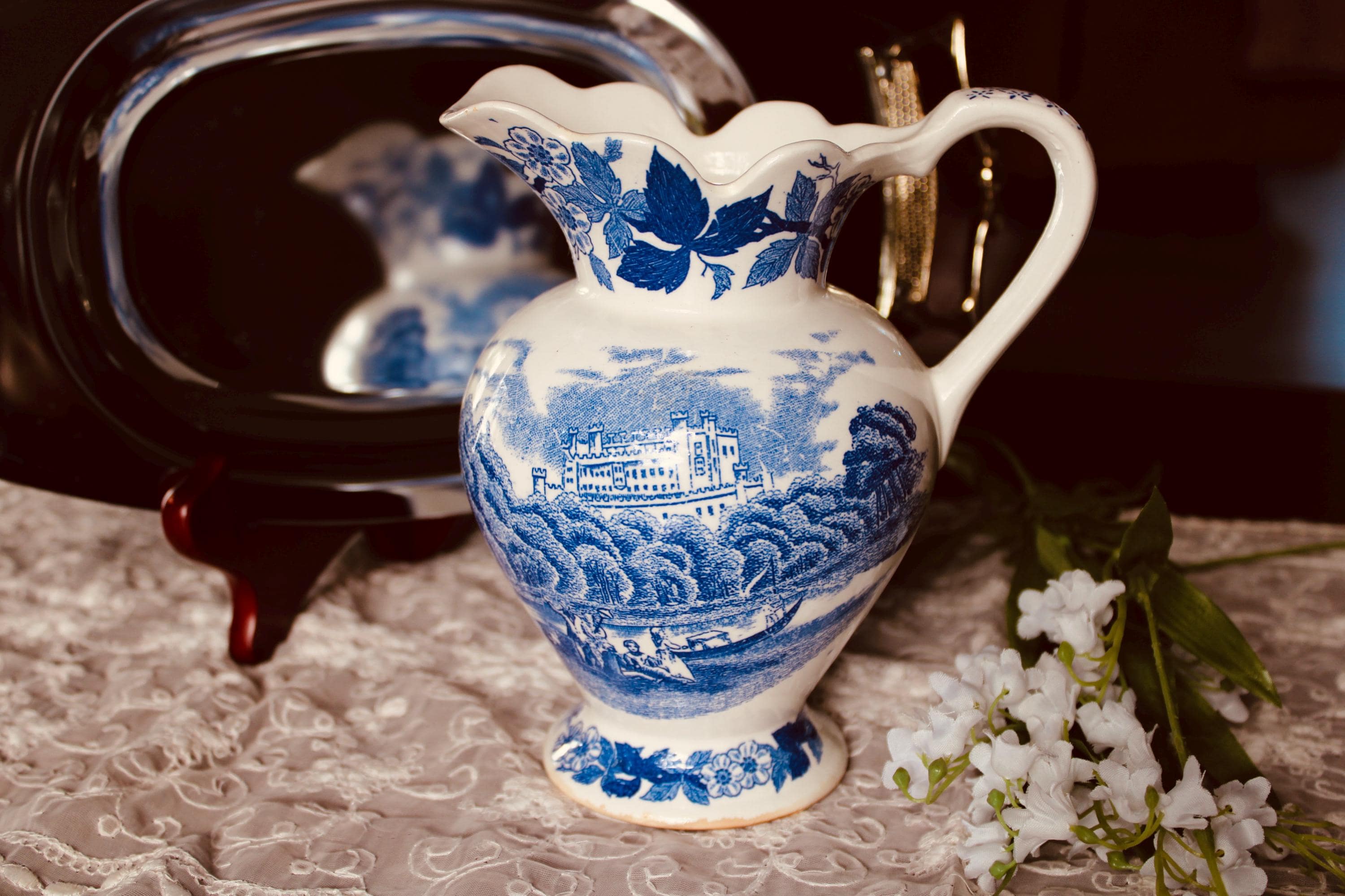 Blue and White Pitcher England - Etsy