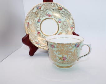 Vintage Colclough Mint Gold Chintz Teacup and Saucer Bone China England