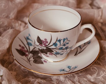 Vintage Duchess Bone China Teacup and Saucer, England Floral Gold Trim Tea Set, Cottagecore Tea Party Cup, Romantic Gift