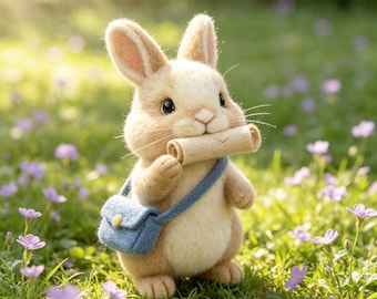Handmade Wool Felt Bunny Figurine, Cute Rabbit Felt Ornament, Whimsical Bunny Decor, Woodland Animal Gift, Nursery Rabbit Felt