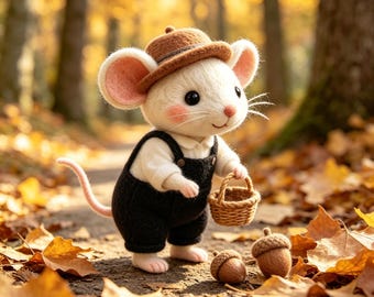 Handmade Wool Felt Mouse Figurine, Cute Seasonal Mouse Ornament, Whimsical Cottagecore Mouse, Woodland Animal Decor, Handmade Mouse Gift