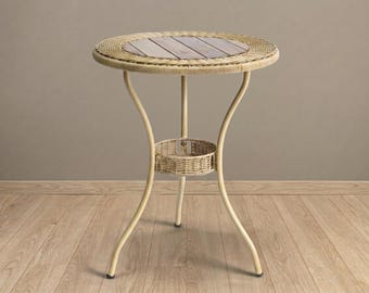 Handwoven Rattan Dining Table, Round Wicker Top, Coastal Boho Furniture