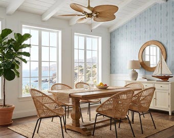 Rattan Accent Chair, Handwoven Wicker Dining Chair, Modern Coastal Lounge Seating