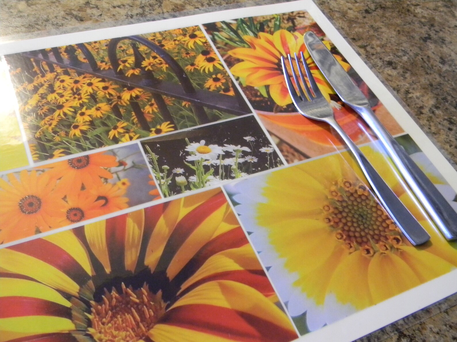 Flower Placemat, Laminate Placemats, Daisy Dining Placemat, Table Protector, Yellow and Orange