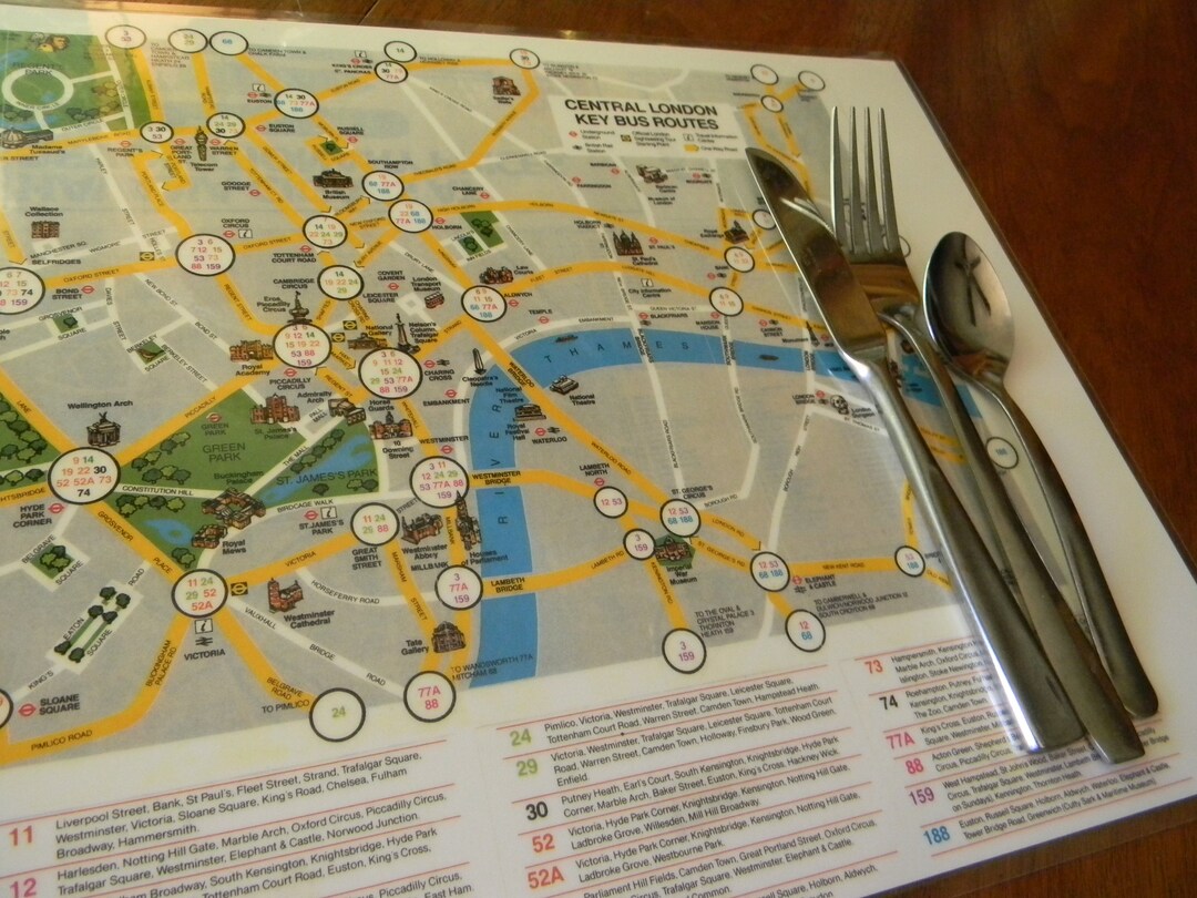 Central London Bus Route Placemats Laminate Placemats Travel Etsy