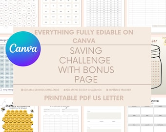 Savings Challenge - Savings Tracker - Simple and Easy to Use - Canva Editable