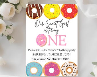 Editable Children's Birthday Invitation, Donut Theme (Instant Download Canva)