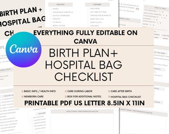 Birth Plan and Hospital Checklist - Simple and Easy to Use - Canva Editable