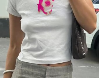 Cute Puppy Baby Tee, Kawaii Dog Graphic Shirt, Soft Girl Aesthetic Top, Y2K Fitted Baby Tee, Cute Animal Tee, Pastel Aesthetic Clothing