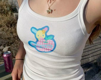 Usahana Tank Top, Kawaii Bunny Baby Tee, Pastel Aesthetic Tank, Cute Sanrio Inspired Top, Soft Girl Y2K Fitted Tank, Gift for Her