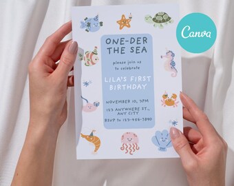 Editable Kids Birthday Invitation, First Birthday Boy Girl, Under The Sea Themed Child Celebration Invite