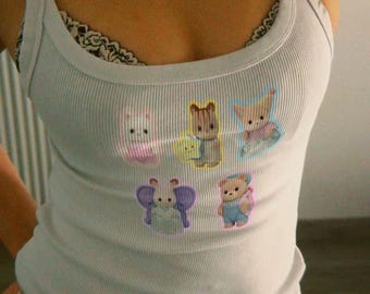Sylvanian Families Tank Top, Calico Critters Baby Tee, Kawaii Bunny Tank, Cute Cottagecore Top, Soft Girl Y2K Fitted Tank