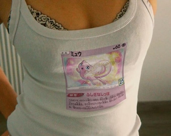 Super Cute Mew Micro Rib Tank Top, Kawaii PKM Baby Tee, Y2K Fitted Tank, Cute Anime Top, Soft Girl Aesthetic, Gift for PKM Fans